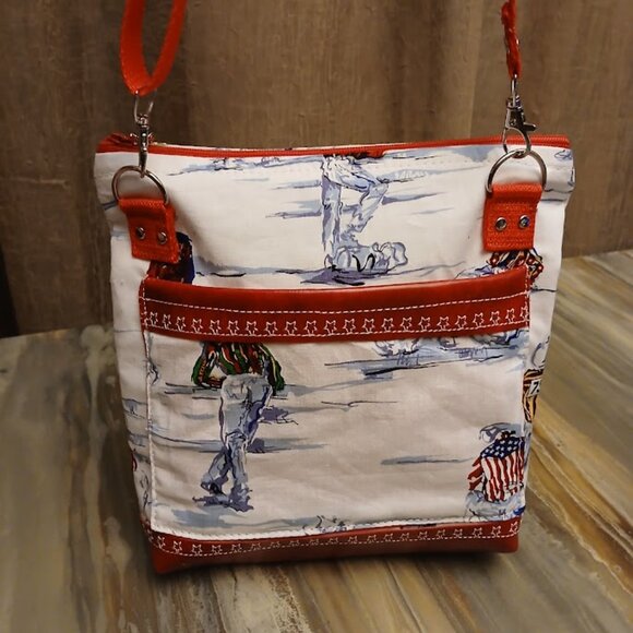 New Travel Sling Crossbody Western Cowboy Rodeo Faux Leather trim Red white blue - Picture 7 of 11